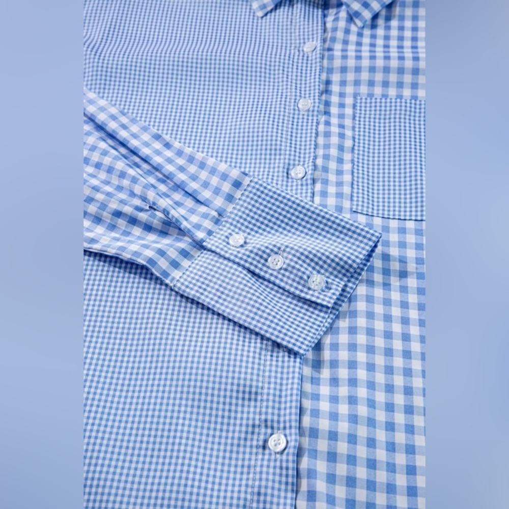 Plaid Patchwork Button-down Long Sleeve Shirt - Picture 5 of 7